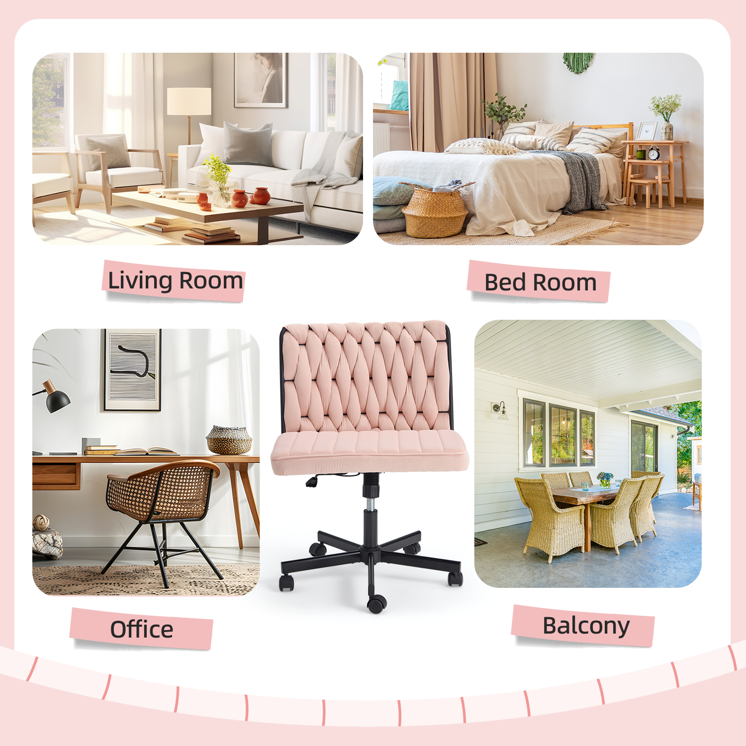 HOMREST Height Adjustable Criss Cross Chair with Wheels, Pink
