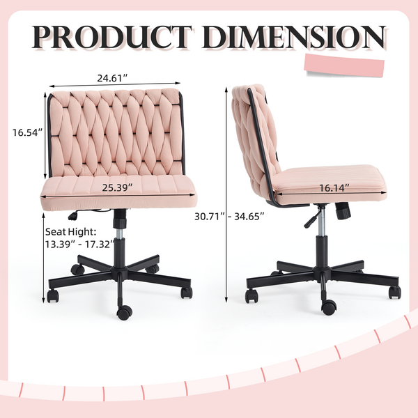 HOMREST Height Adjustable Criss Cross Chair with Wheels, Accent Chair, Cross-legged Armless Swivel Home Office Chair, Pink