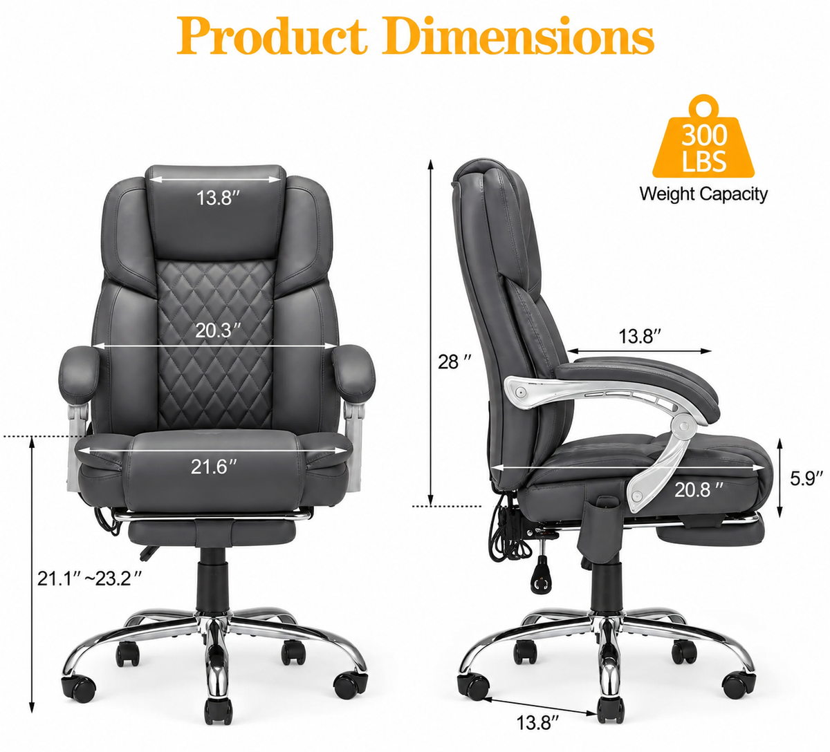 Homrest Big and Tall Executive Office Chair, Ergonomic Office Chair with Lumber Suppor, Gray