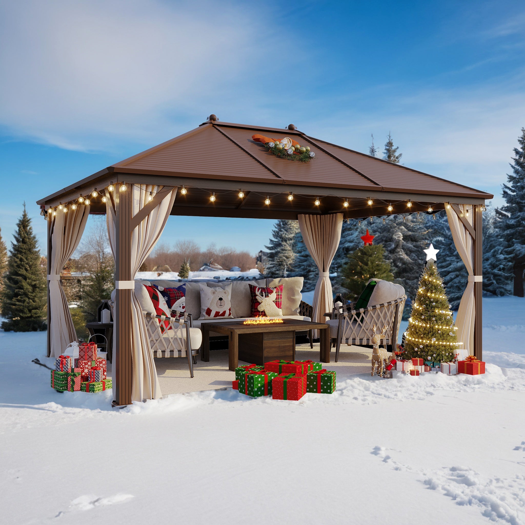 Homrest 10' x 13' Hardtop Gazebo Hardtop Gazebo, Outdoor Galvanized Steel Canopy