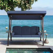 Homrest 3-Seat Outdoor Porch Swing with Cup Holders, Adjustable Canopy and Backrest for Patio Garden Deck, Blue