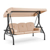 3-Seat Outdoor Porch Swing with Adjustable Canopy and Backrest, Khaki