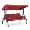 3-Seat Outdoor Porch Swing with Adjustable Canopy and Backrest, Wine Red