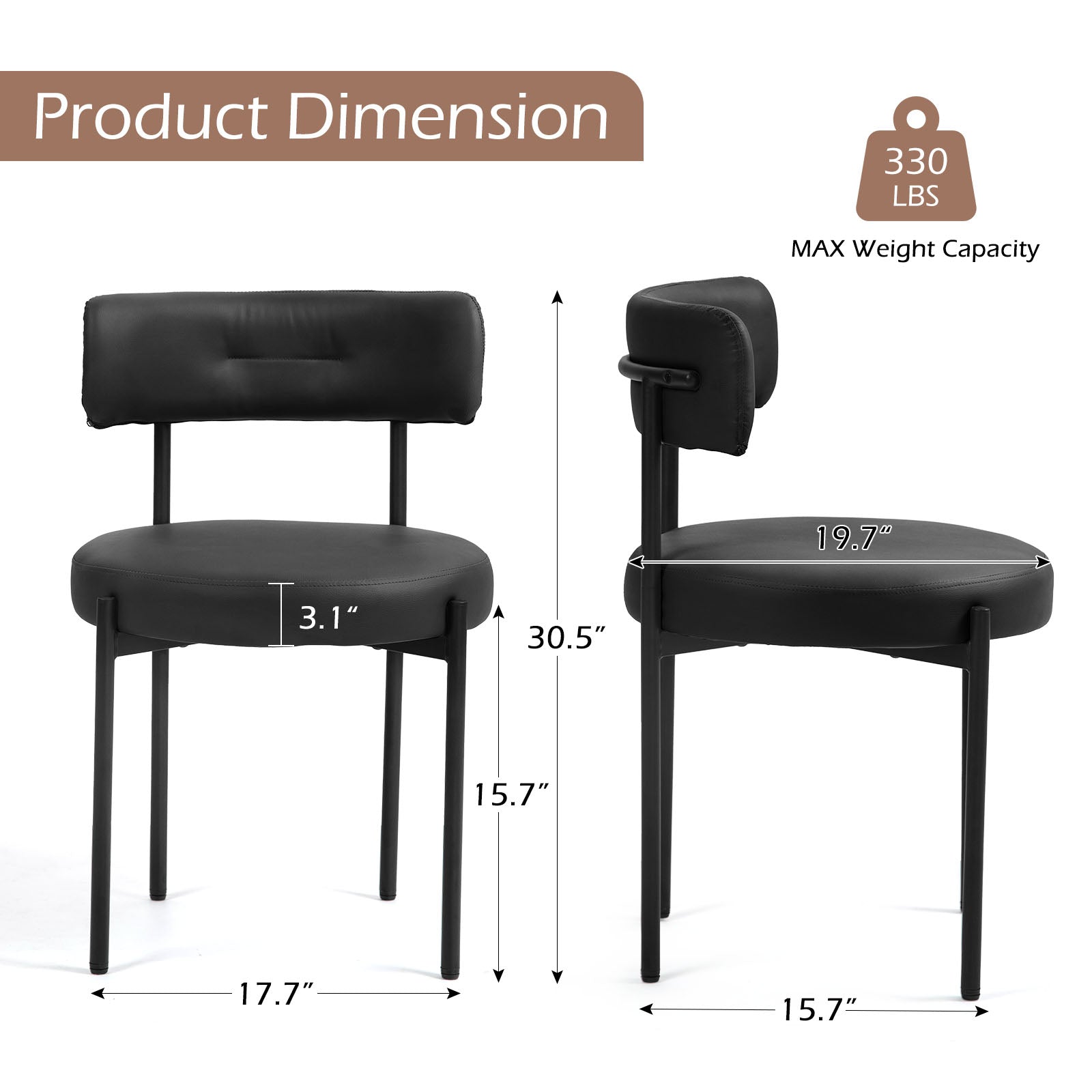 Homrest Faux Leather Dining Chairs (Set of 2) – Black