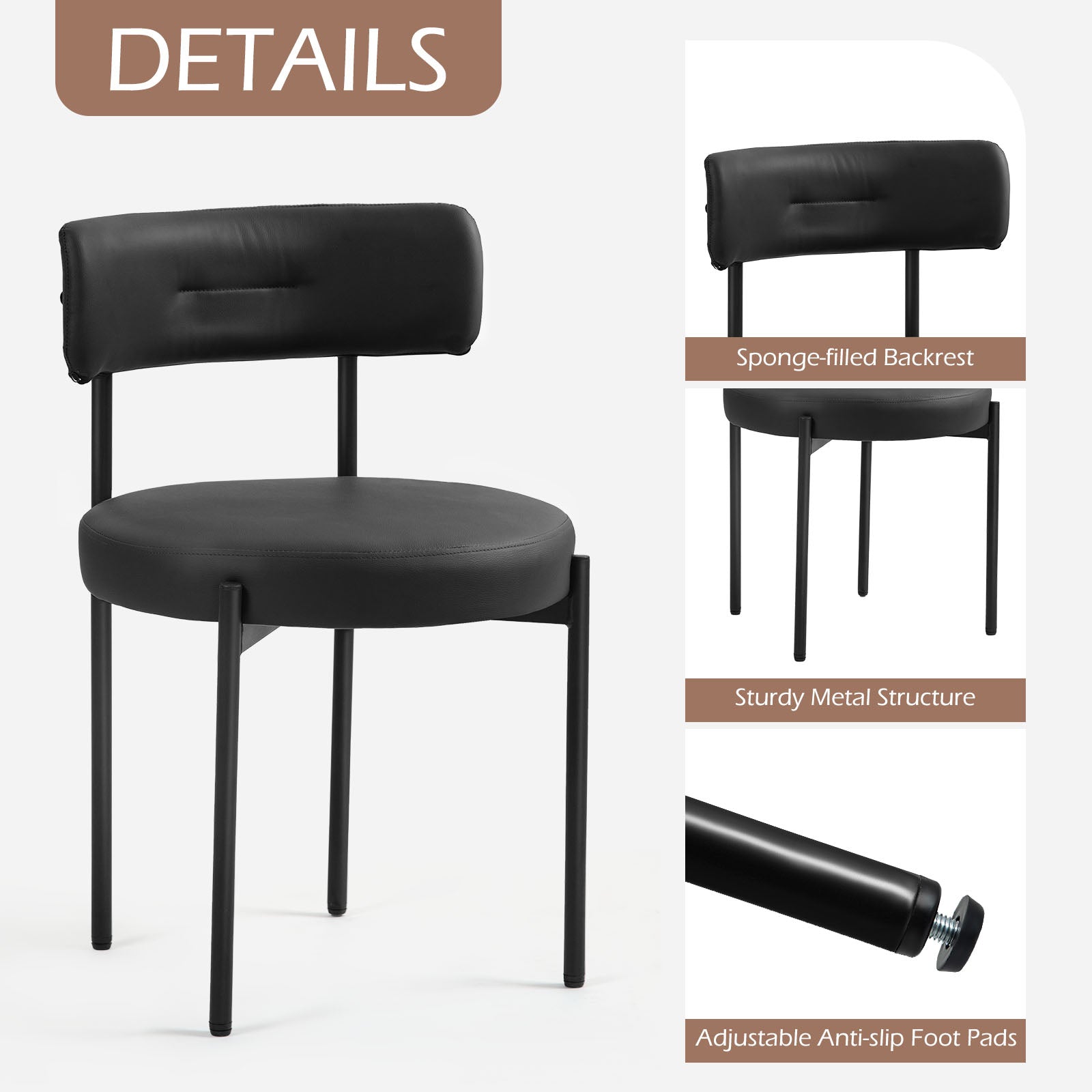 Homrest Faux Leather Dining Chairs (Set of 2) – Black