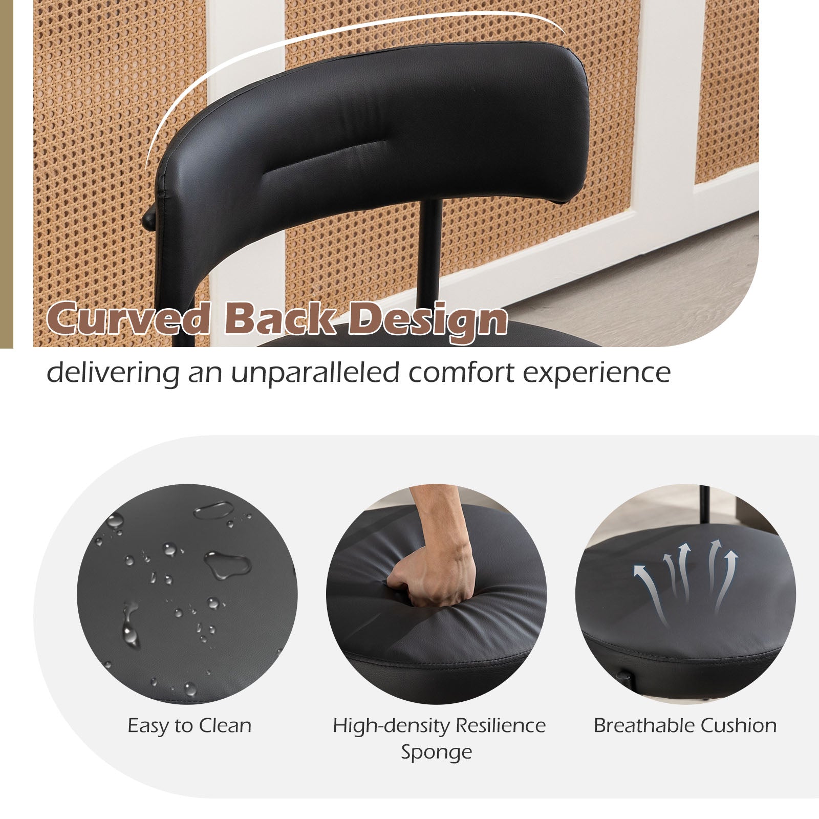 Homrest Faux Leather Dining Chairs (Set of 2) – Black