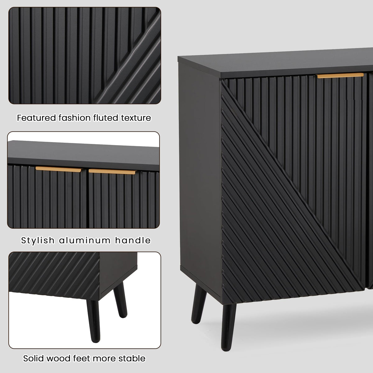 HOMREST fluted black wood sideboard gallery