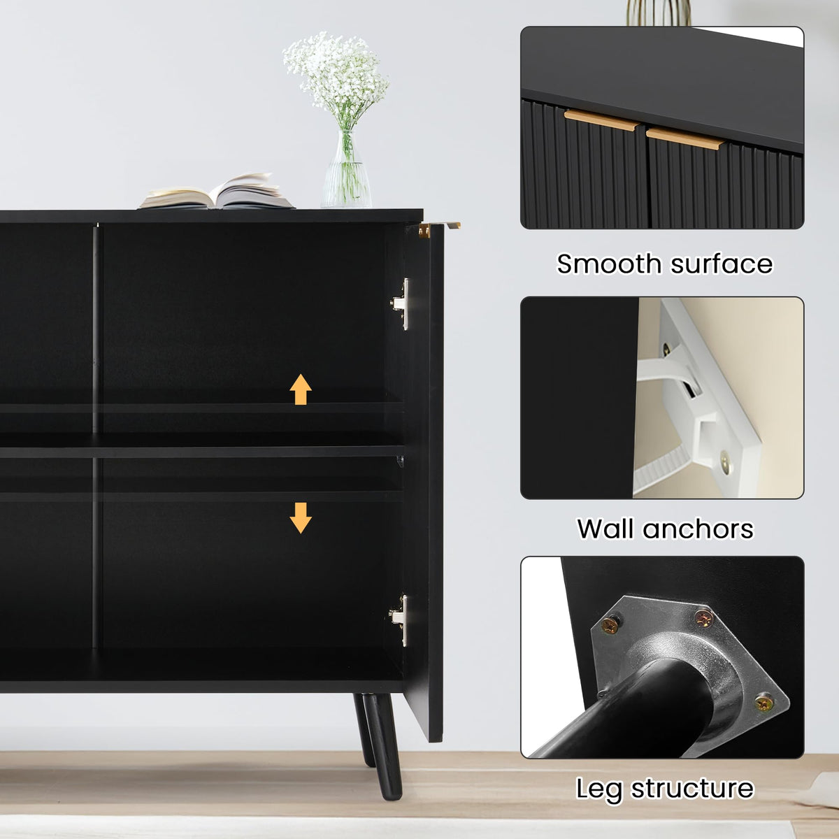 HOMREST fluted black wood sideboard gallery
