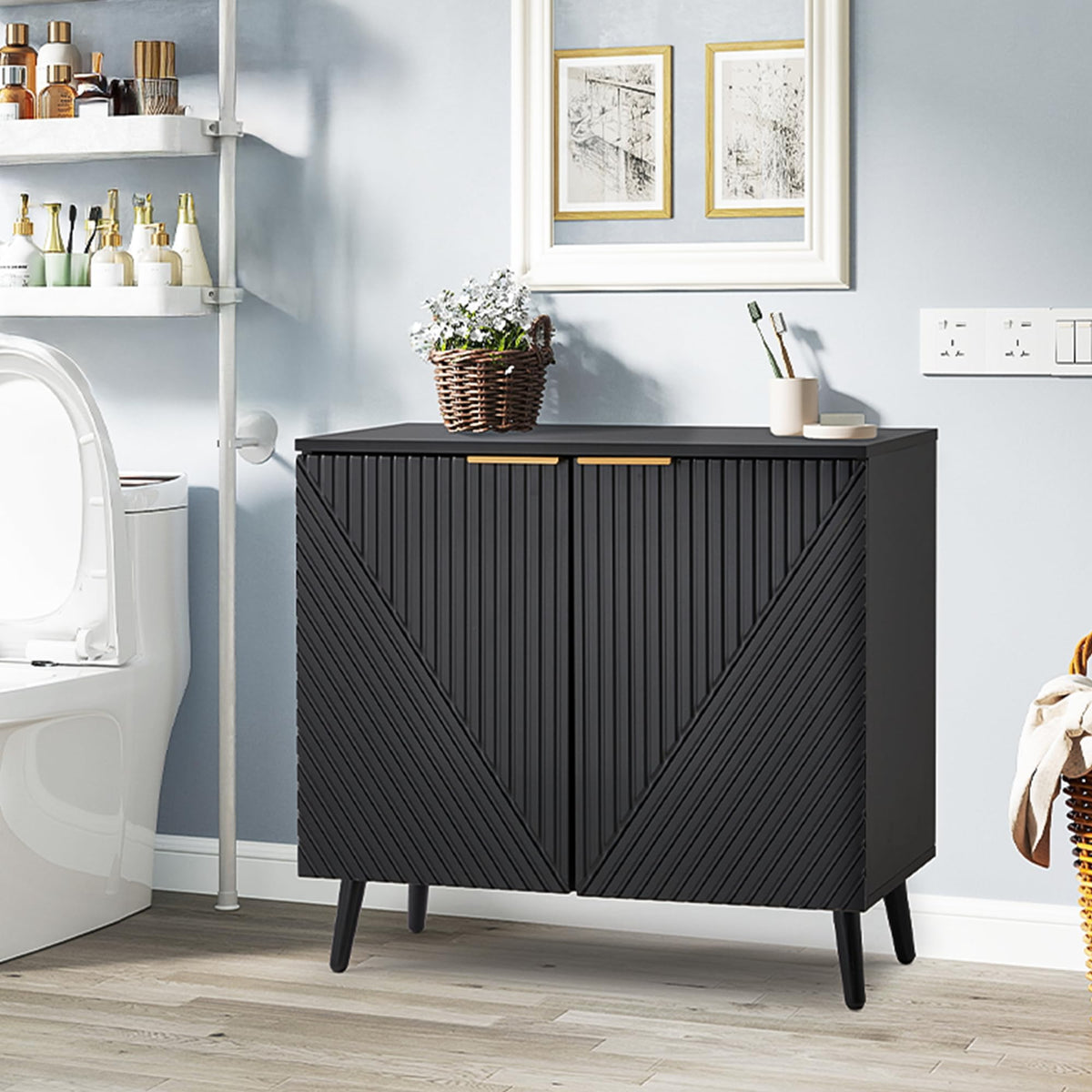 HOMREST fluted black wood sideboard gallery