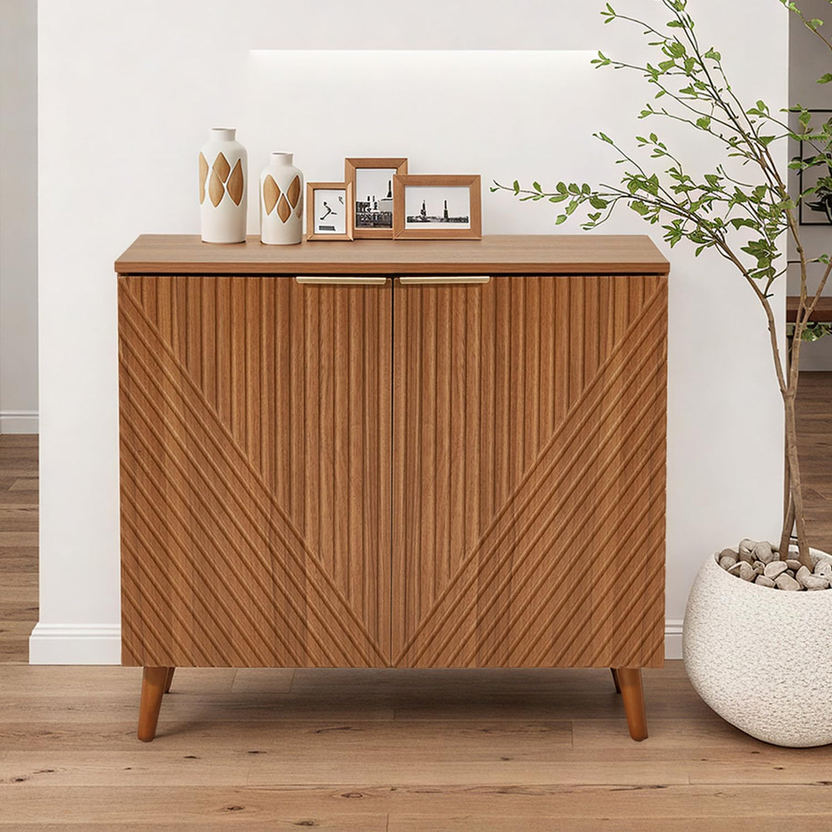 HOMREST fluted brown wood sideboard gallery