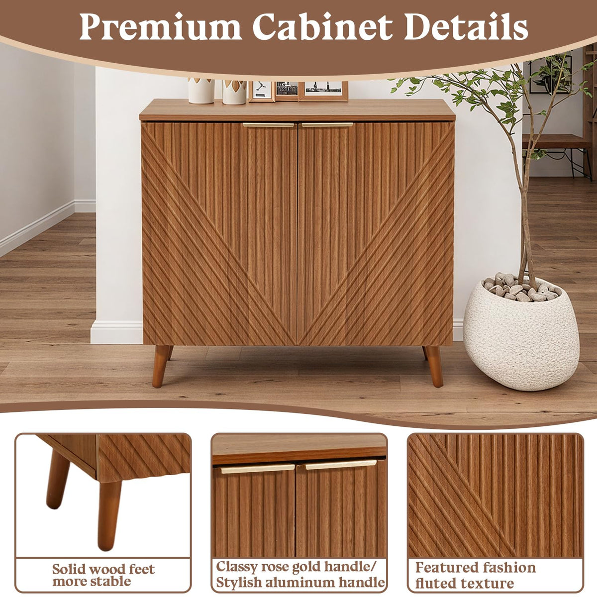 HOMREST fluted brown wood sideboard gallery
