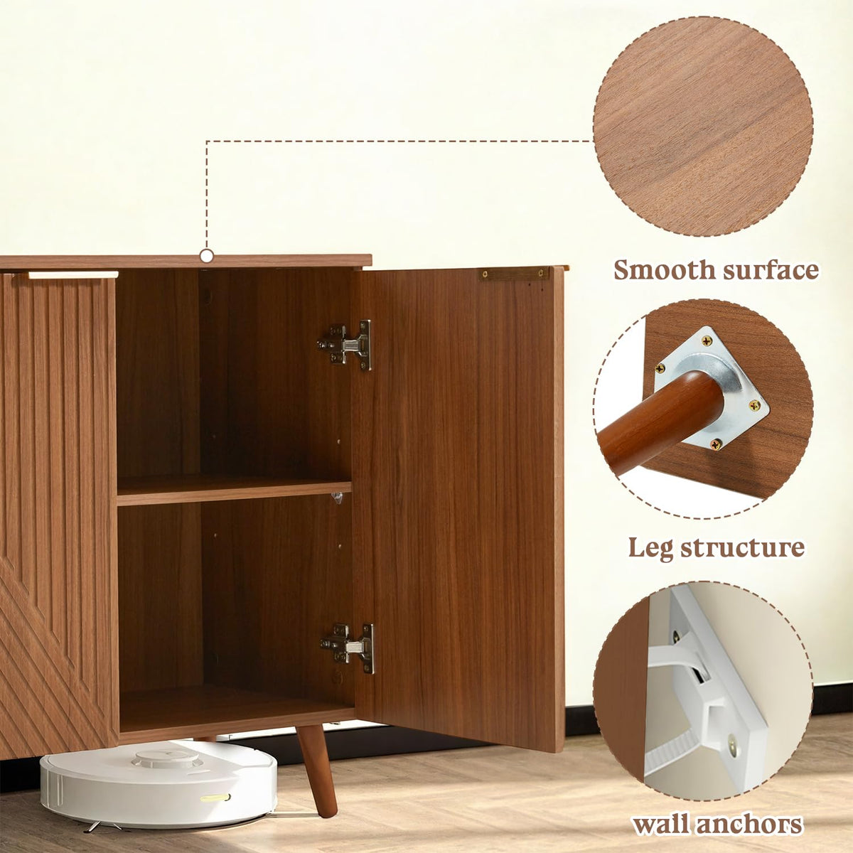 HOMREST fluted brown wood sideboard gallery