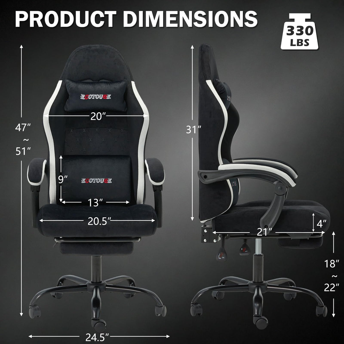 HOMREST black fabric ergonomic high gallery
