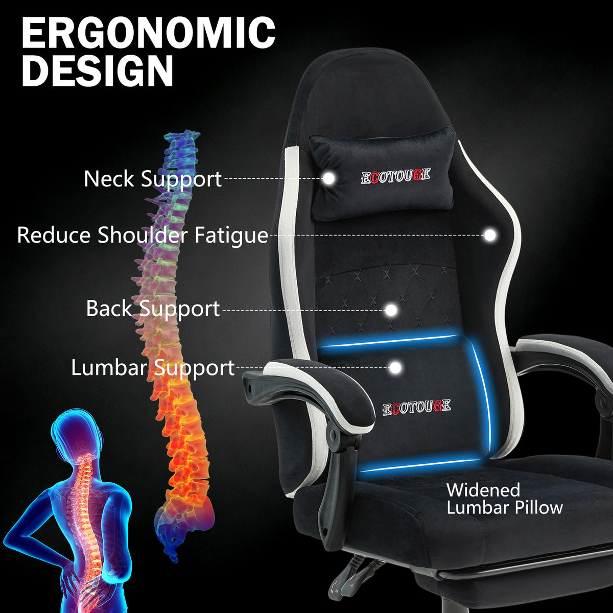 HOMREST black fabric ergonomic high gallery