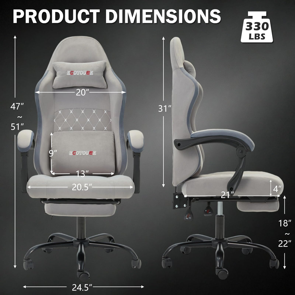 HOMREST gray fabric ergonomic high gallery