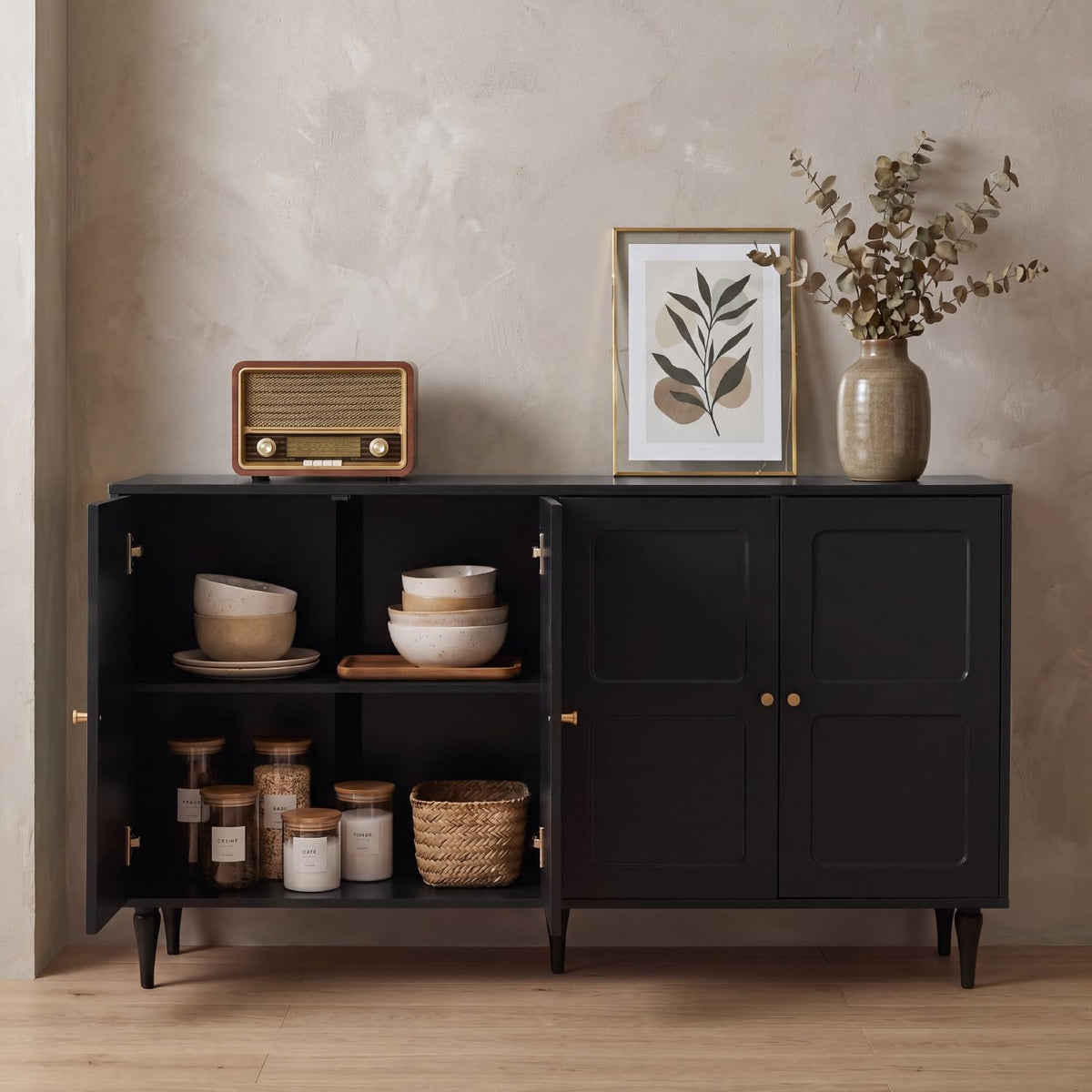 HOMREST fluted storage cabinet with gallery