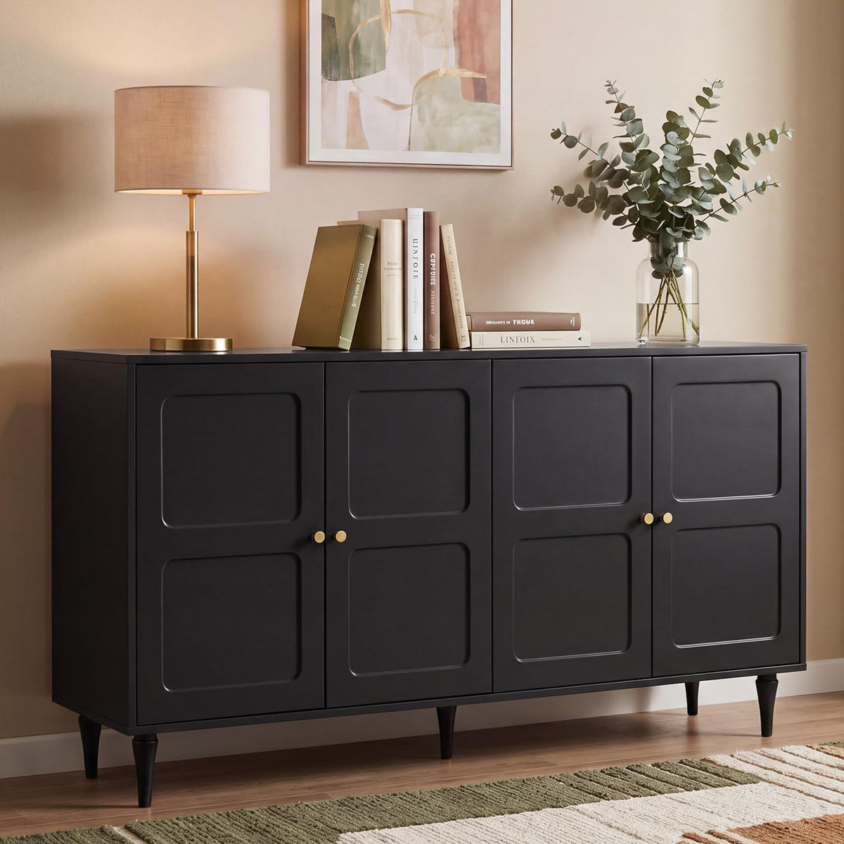 HOMREST fluted storage cabinet with gallery