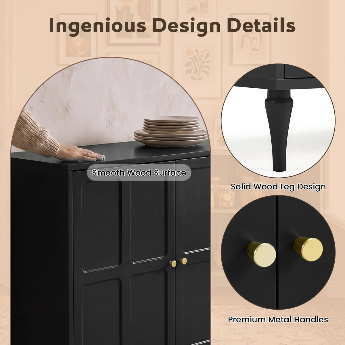 HOMREST fluted storage cabinet with gallery
