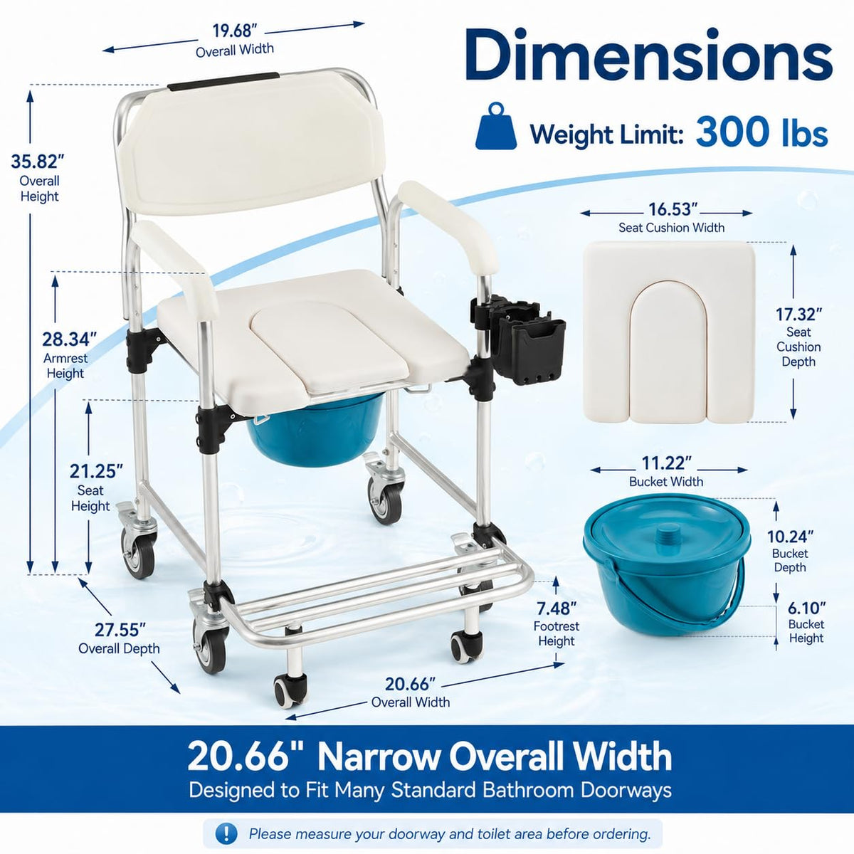 HOMREST rolling shower wheelchair - view 3