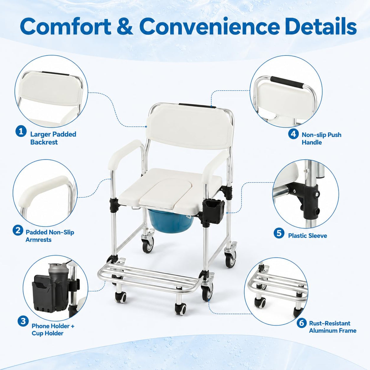HOMREST rolling shower wheelchair - view 4