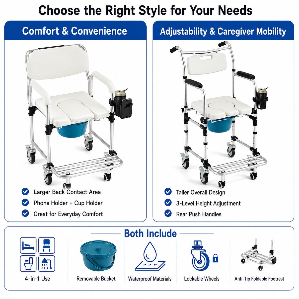 HOMREST rolling shower wheelchair - view 9