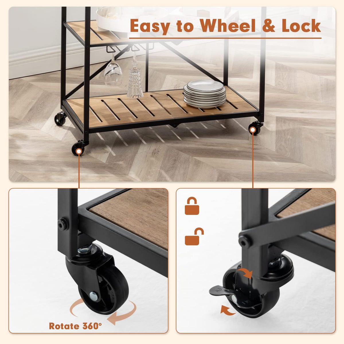 HOMREST folding bar cart kitchen gallery