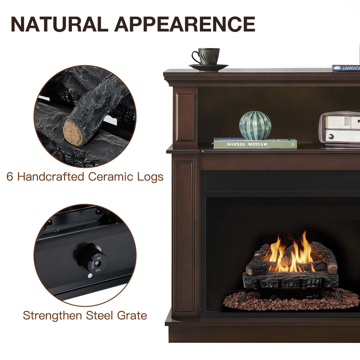 HOMREST 20 inch ventless propane fireplace logs black product image 5