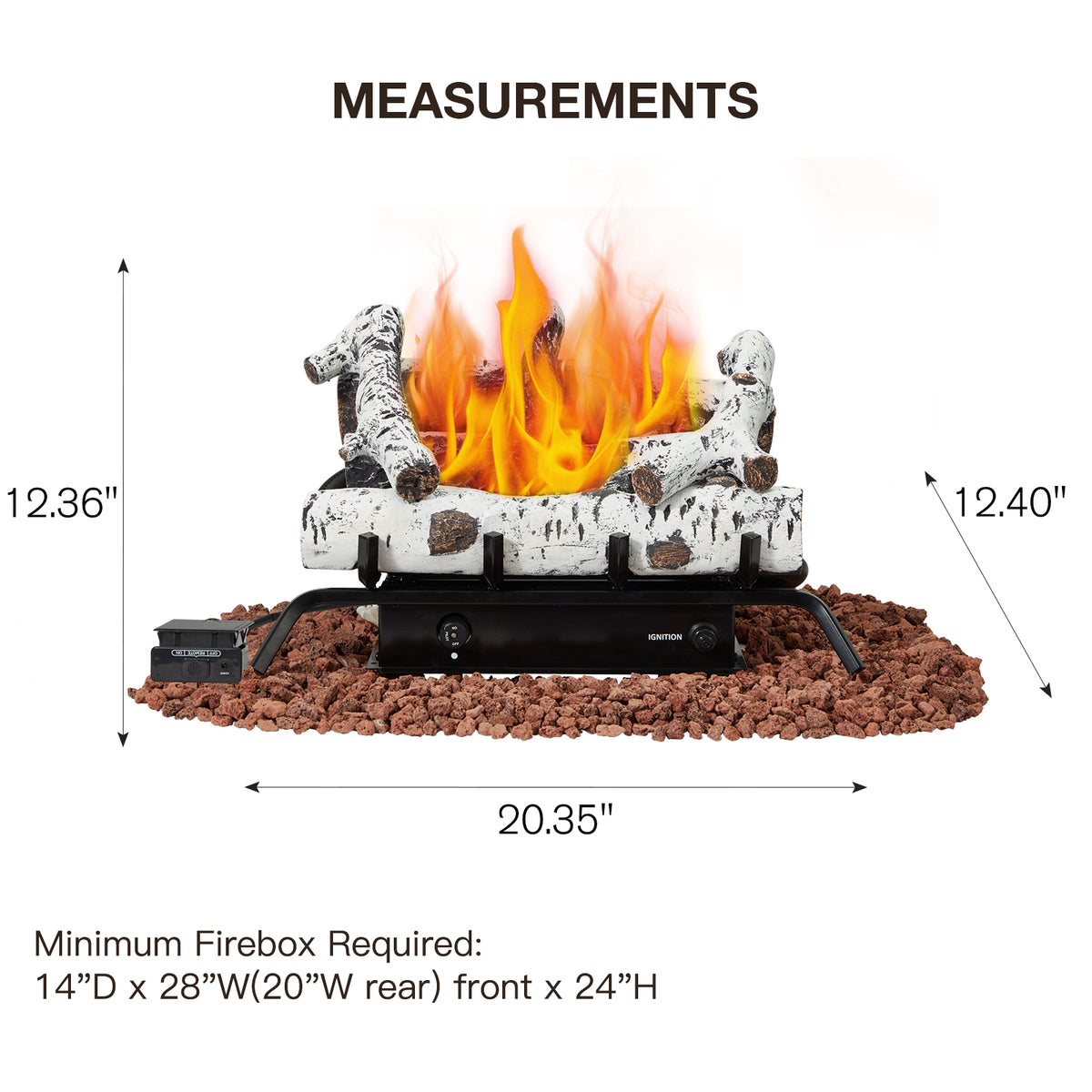 HOMREST 20 inch ventless propane fireplace logs white product image 3