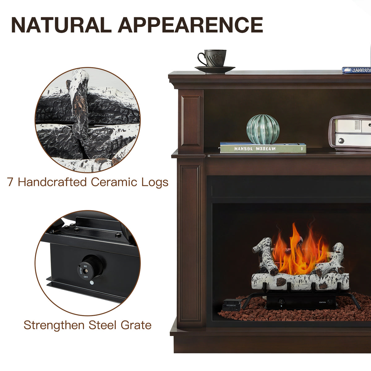 HOMREST 20 inch ventless propane fireplace logs white product image 4
