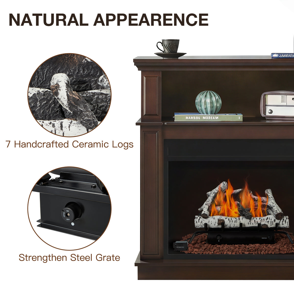 HOMREST 24 inch white LP propane ventless fireplace logs product image 4