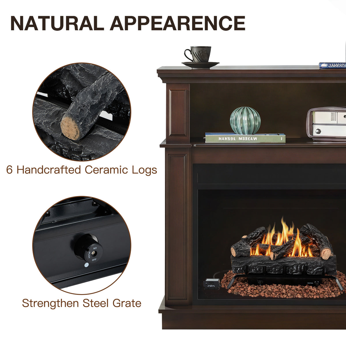 HOMREST 24 inch black natural gas ventless fireplace logs product image 5