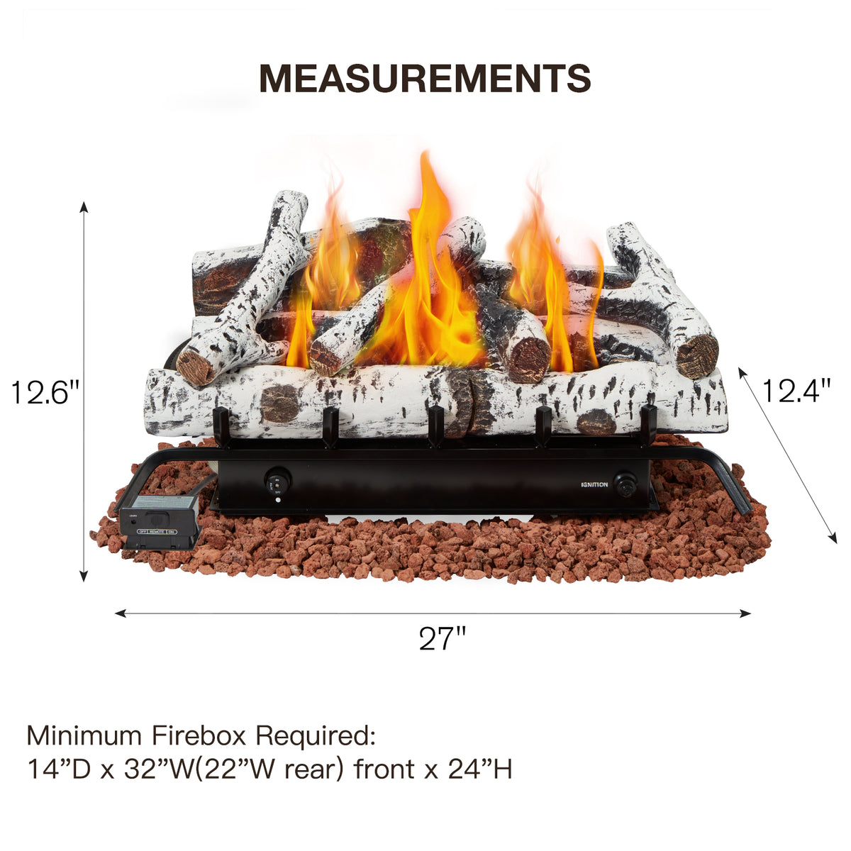 HOMREST 27 inch ventless propane fireplace logs white product image 3