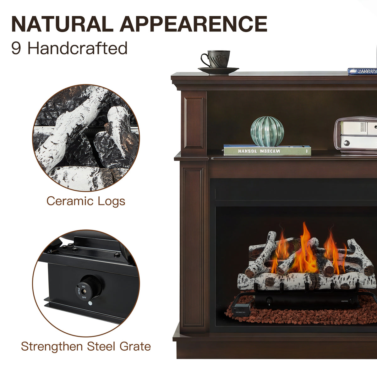 HOMREST 27 inch ventless propane fireplace logs white product image 4