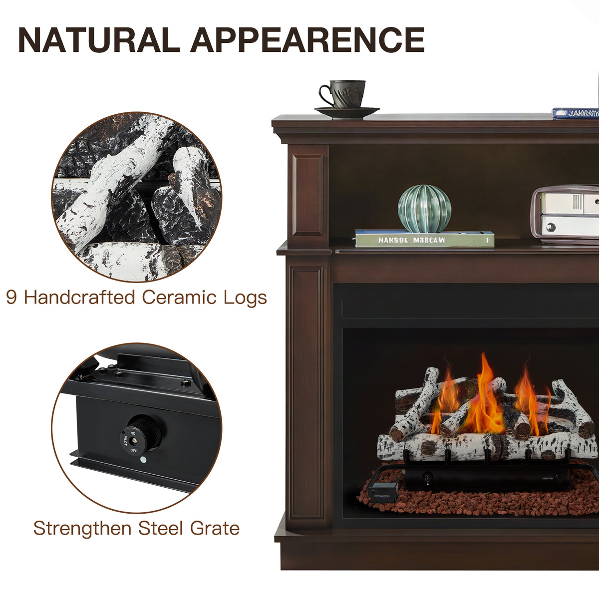 HOMREST 27 inch ventless propane fireplace logs white product image 5