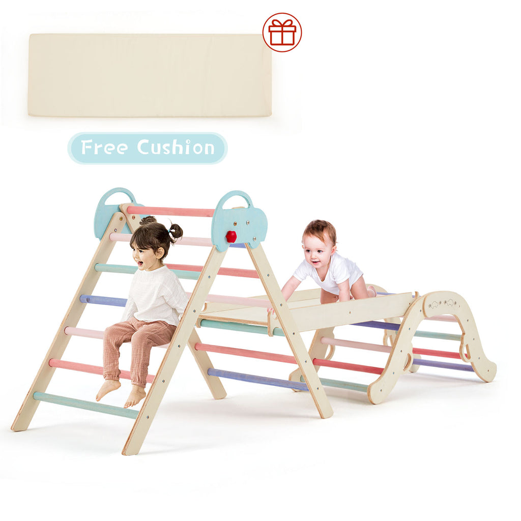 HOMREST 7-in-1 Wooden Climbing Toys for Toddlers, Montessori Indoor Playground Set, Light Color