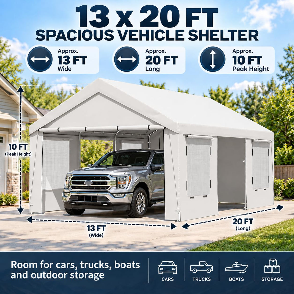 HOMREST 13x20 white heavy duty carport product image 2