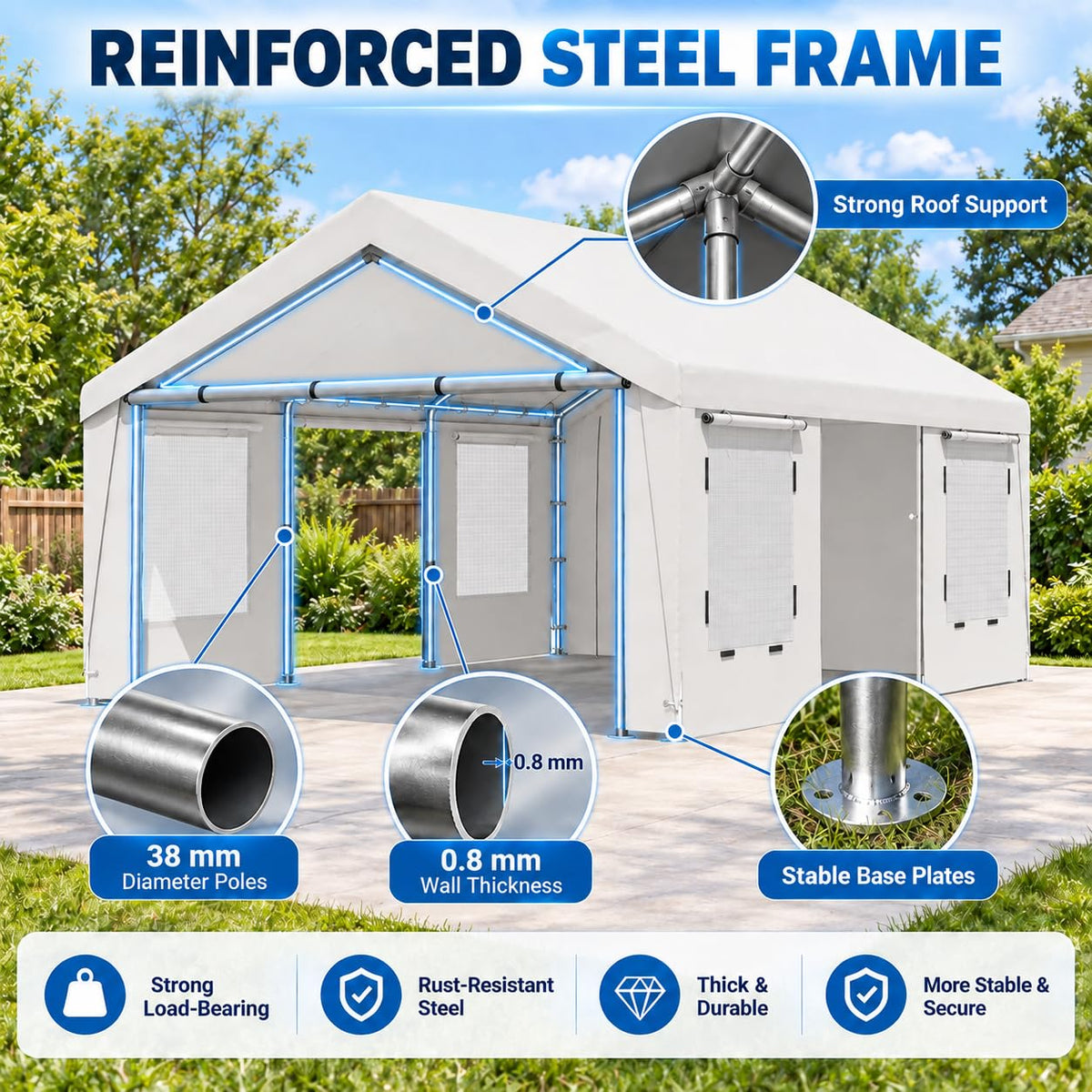HOMREST 13x20 white heavy duty carport product image 3