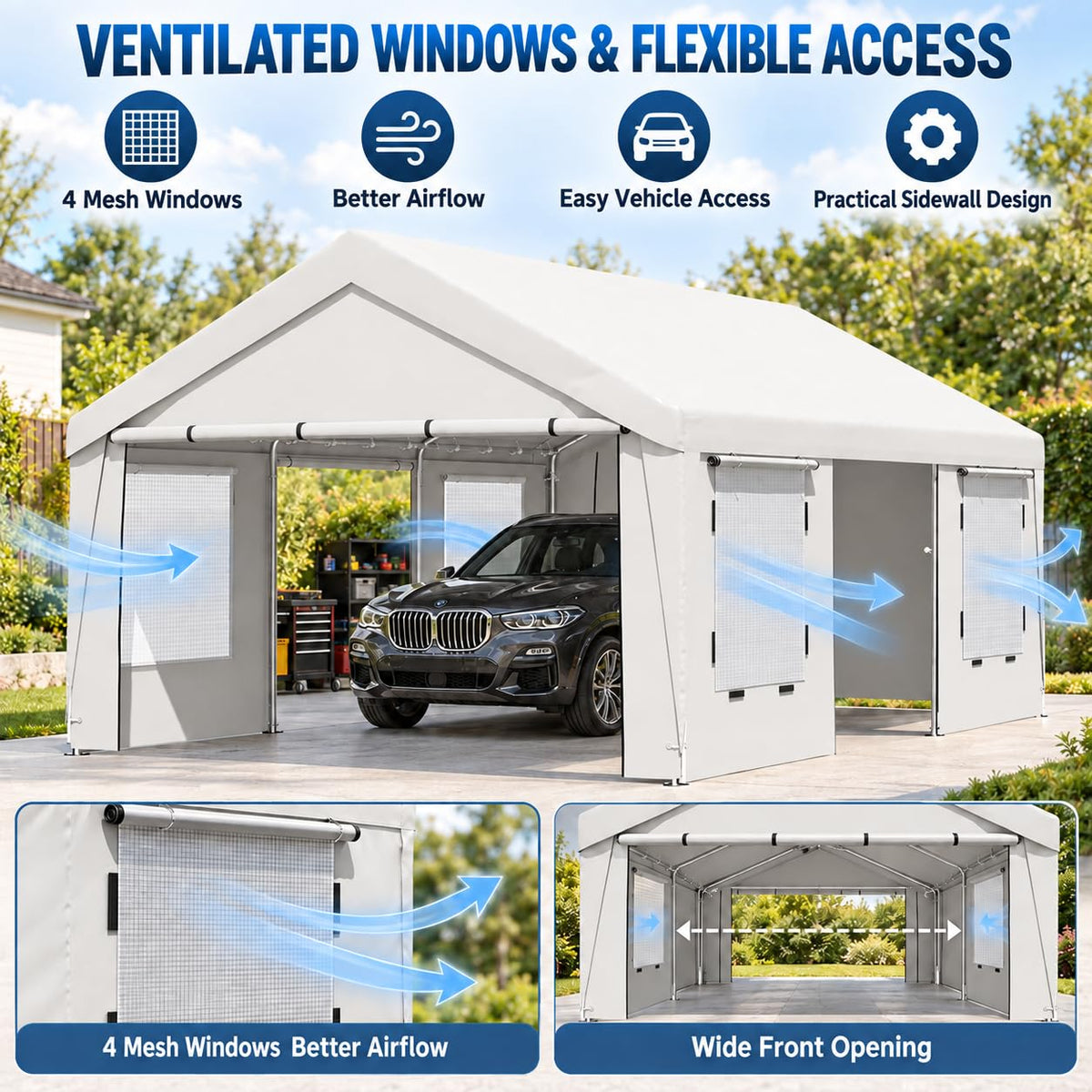 HOMREST 13x20 white heavy duty carport product image 5