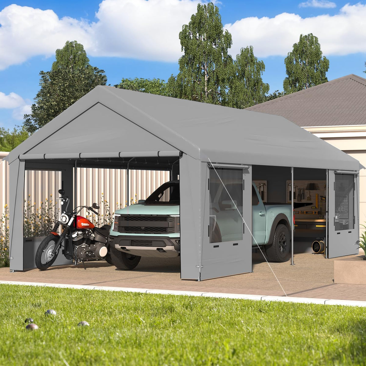HOMREST 12x24 gray heavy duty carport product image 1
