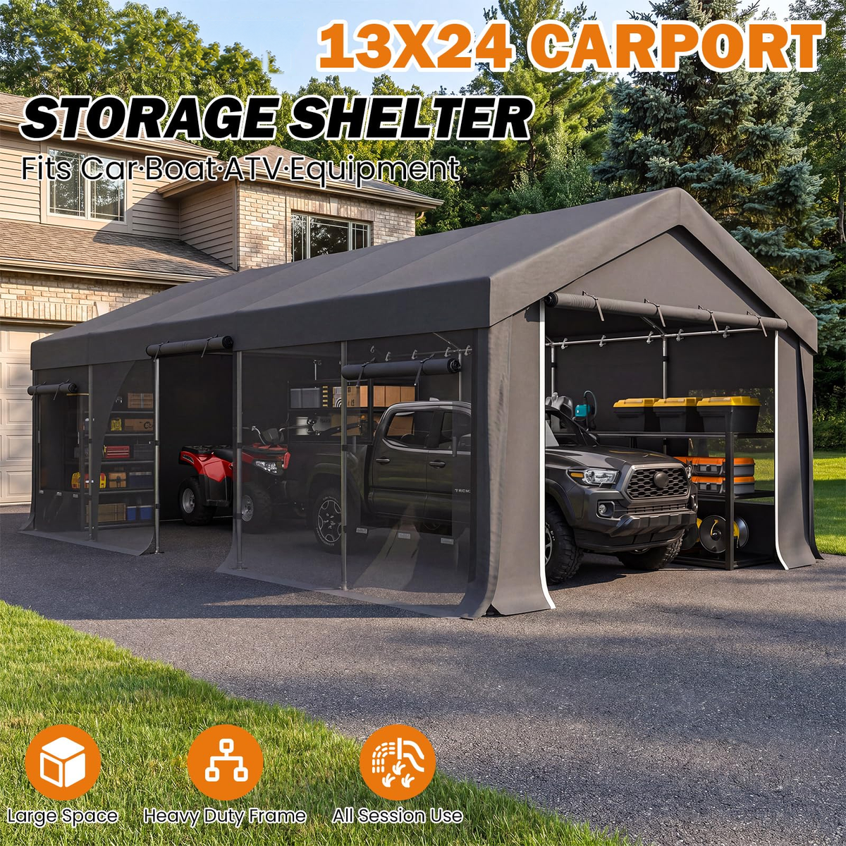 HOMREST 13x24 gray heavy duty carport product image 3