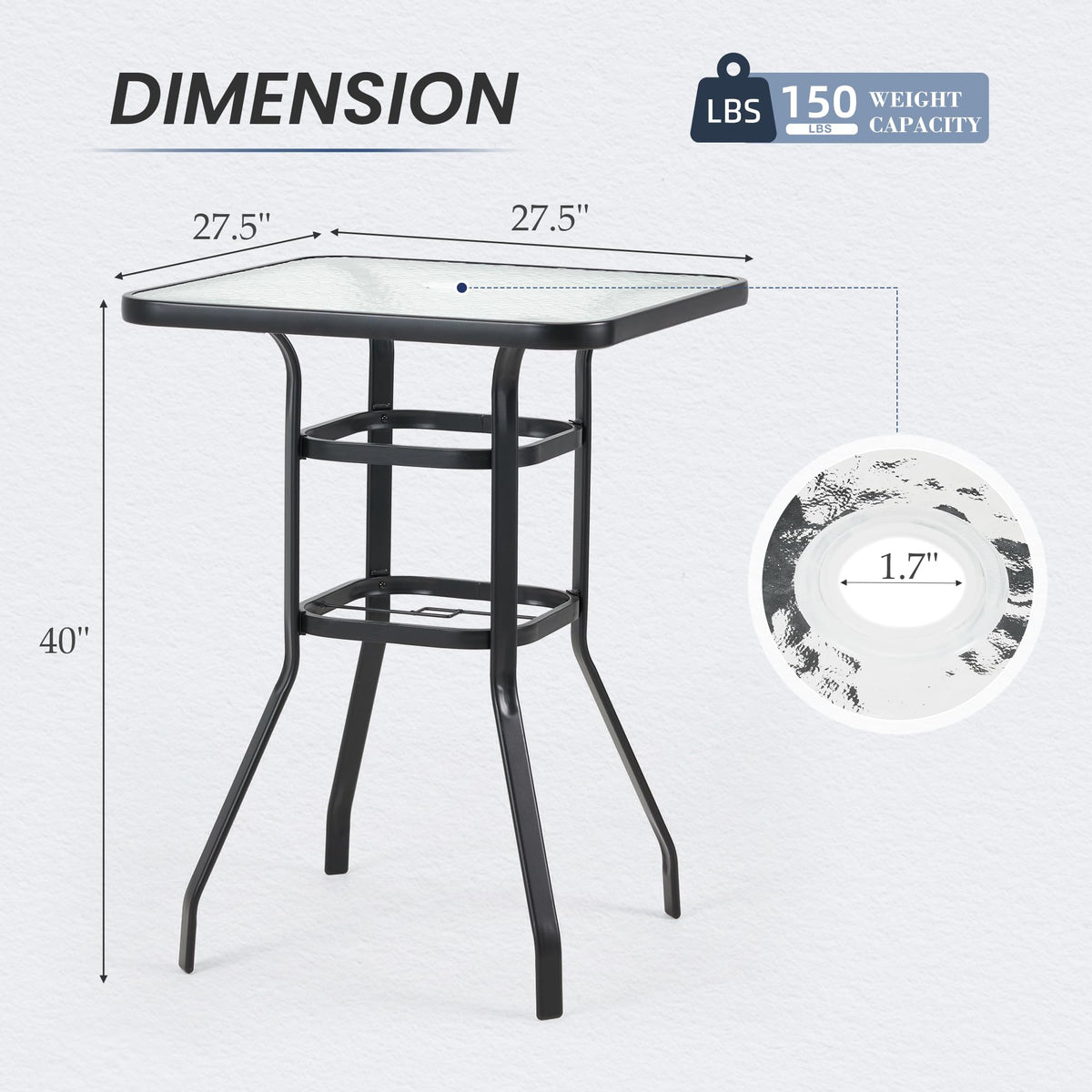 HOMREST 40 inch black patio bar table product image 3