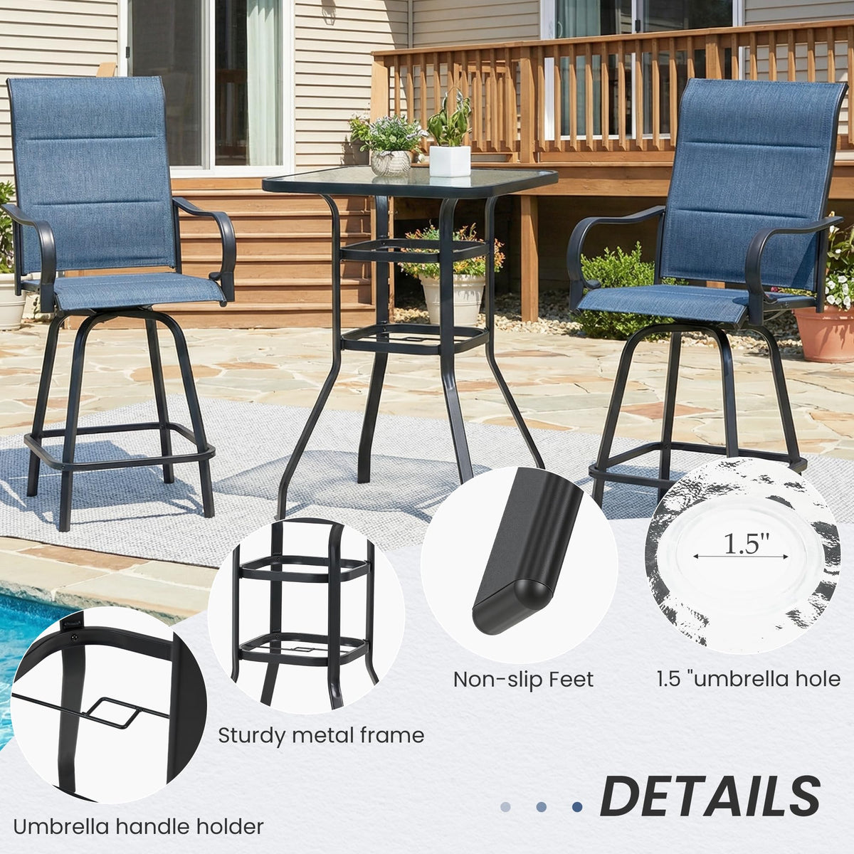 HOMREST 40 inch black patio bar table product image 5