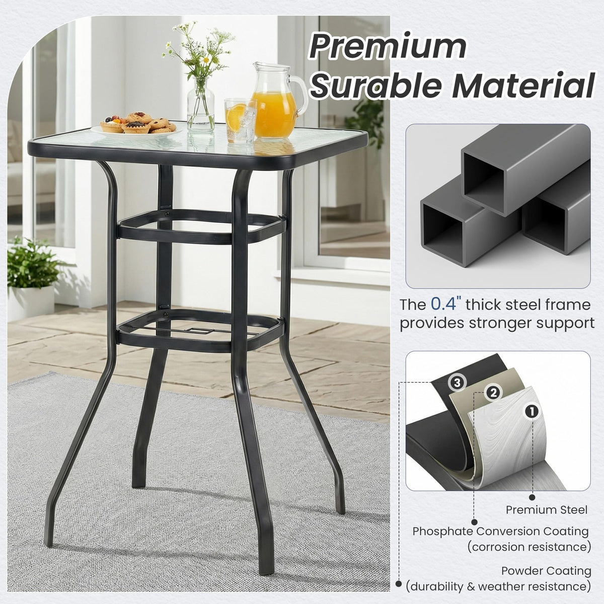 HOMREST 40 inch black patio bar table product image 6