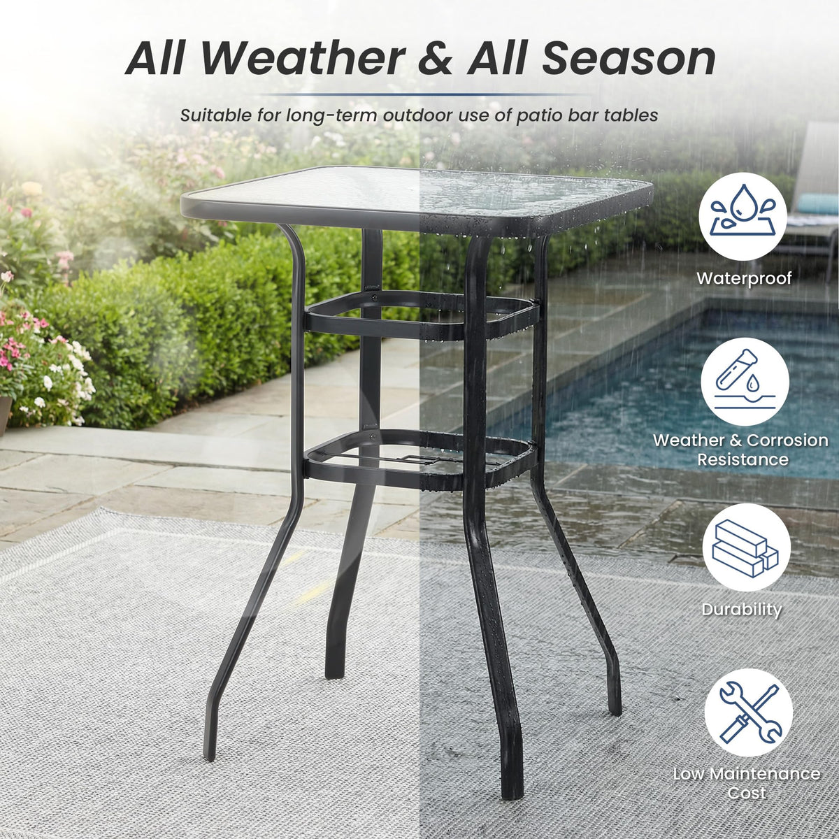 HOMREST 40 inch black patio bar table product image 7