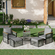 HOMREST 5 Pieces Patio Set Outdoor Furniture Set with Wood Armrest for Garden Balcony Backyard Poolside (Grey)