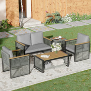 HOMREST 5 Pieces Outdoor Metal Furniture Set with Coffee Table & Side Table, Grey