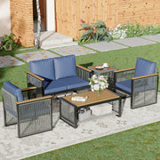 HOMREST 5 Pieces Outdoor Metal Furniture Set with Coffee Table & Side Table, Blue
