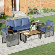HOMREST 5-Piece Outdoor Sectional Patio Conversation Set with 3-seater sofa for Deck, Lawn, Blue