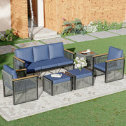 HOMREST 6 Seats Modern Outdoor Conversation Set Sectional Sofa with Coffee Table, Blue