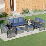 HOMREST 7 Piece Outdoor Sectional Patio Conversation Set, All Weather Outdoor Couch Set Patio Sofa Set for Deck, Lawn, Blue